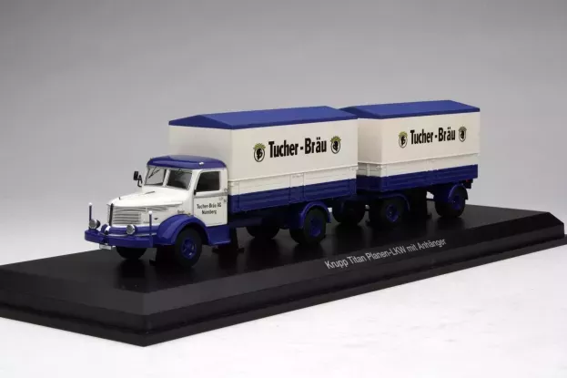 Schuco Krupp Titan Truck Planen Lkw Mit Anhanger Tucher Brau With Trailer 1:43 3036